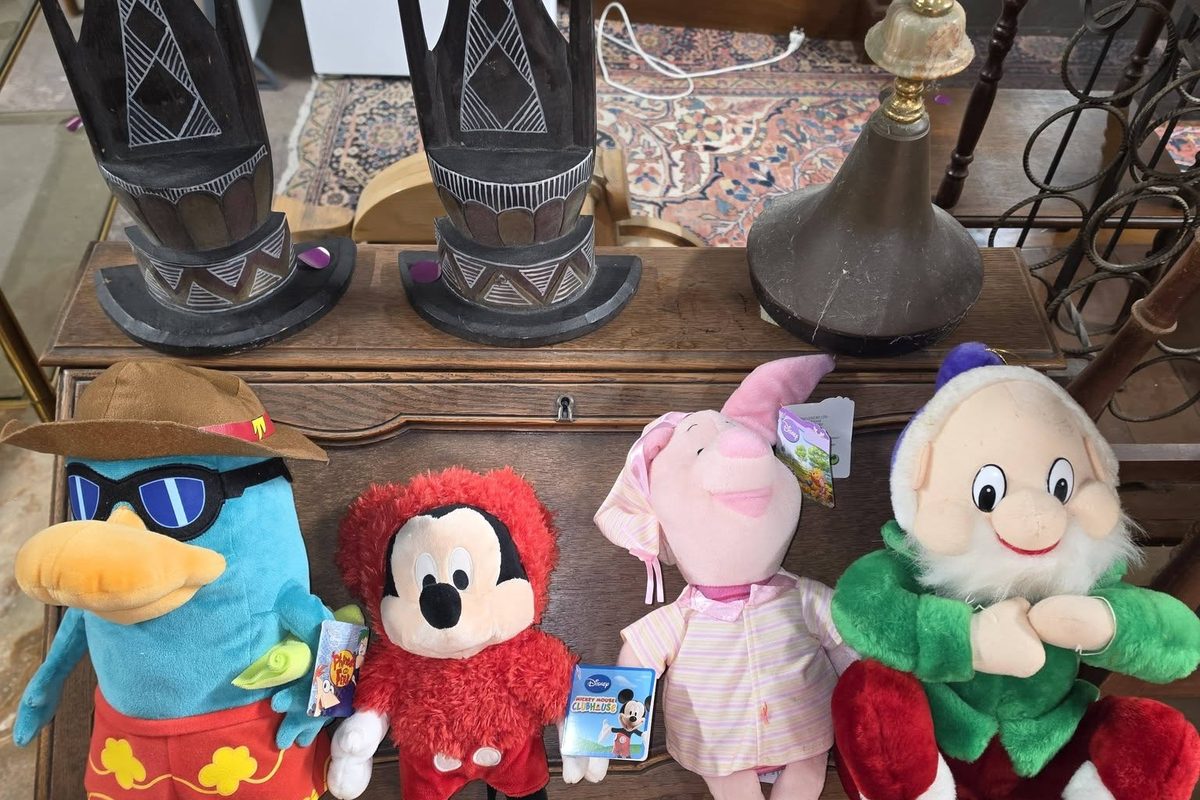 Gedoneerd speelgoed: pluchen figuren in de kringloopwinkel in Deurne